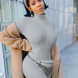 kkboxly  Stylish Ribbed Knit Zipper Jumpsuit, Casual Solid Long Sleeve Jumpsuit, Suit For Spring & Summer, Women's Clothing