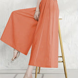 kkboxly  Solid Wide Leg Cropped Pants, Retro Style Loose Casual Pants For Spring & Summer, Women's Clothing
