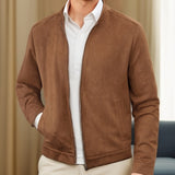 kkboxly  Men's Casual Suedette Zip Up Biker Jacket, Chic Faux Leather Jacket