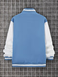 kkboxly  Trendy Varsity Jacket, Men's Casual Color Block Button Up Jacket For Spring Fall School Baseball