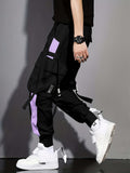 kkboxly kkboxly  Multi-pocket Ribbon Design, Men's Color Block Cargo, Trendy Comfy Jogger Pants