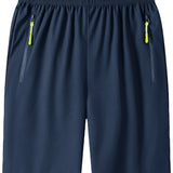Quick Drying Comfy Shorts, Men's Casual Zipper Pockets Shorts For Summer Gym Workout Training