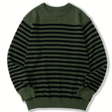 kkboxly  All Match Knitted Striped Sweater, Men's Casual Warm Slightly Stretch Crew Neck Pullover Sweater For Fall Winter