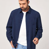 kkboxly  Plus Size Men's Polka Dot Shirt Long Sleeve Classic Lapel Shirt Work Tops For Big And Tall Men Daily Business Outfit