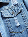 kkboxly  Men's Denim Jacket Washed Classic Casual Distressed Ripped Slim Fit Jacket Gifts