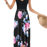 Kkboxly  Women's Dresses Casual Floral Printed Sleeveless Sling V-neck Backless Dresses