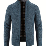 kkboxly  Men's Full Zip Up Casual Cardigan, Patchwork Thermal Regular Fit Knit Sweater
