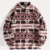 Ethnic Tribal Aztec Print Men's Versatile And Trendy Long Sleeve Fleece Jacket, Suitable For Outdoor Sports In Autumn And Winter
