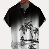 2025 kkboxly  Hawaiian Style Men's Gradient Coconut Tree Print Shirt - Oversized Short Sleeve Summer Shirt for Males and Plus Sizes