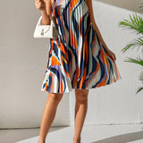 kkboxly  Striped Pleated Halter Neck Dress, Sexy Sleeveless Random Print Dress For Spring & Summer, Women's Clothing