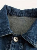 kkboxly  Men's Stylish Stripe Pattern Comfy Denim Jacket With Pockets, Casual Breathable Lapel Button Up Long Sleeve Top For City Walk Street Hanging Outdoor Activities