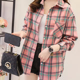 kkboxlyPlaid Pocket Drop Shoulder Shirt, Button Long Sleeve Shirt, Casual Every Day Tops, Women's Clothing