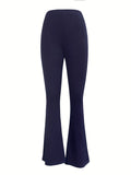 kkboxly  Solid High Waist Elastic Waist Pants, Elegant Flare Pants For Spring & Summer & Fall, Women's Clothing