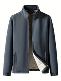 Men's Fashionable Zipper Stand Collar Casual Fleece Sports Jacket, Warm And Fashionable, For Autumn And Winter