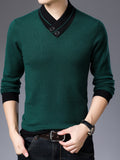 All Match Knitted Slim Sweater, Men's Casual Warm Slightly Stretch Shawl Collar Pullover Sweater For Men Fall Winter