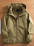 kkboxly Men's Casual Zipper Pockets Detachable Hooded Windbreaker Jacket, Waterproof Soft-shell Jacket For Outdoor Hiking Camping