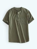 kkboxly  Men's Linen Henley Shirt Short Sleeve Casual Summer Beach Plain Button Up