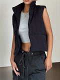 kkboxly  Zip Up Solid Vest, Casual Sleeveless Winter High Neck Jacket Vest, Women's Clothing
