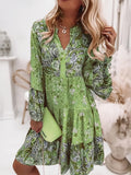kkboxly Women's Floral Print Boho Holiday Dress with Ruffle Hem and V-neck - Perfect for Any Occasion!