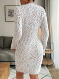 kkboxly  Dot Print Sweater Dress, Elegant V Neck Long Sleeve Dress, Women's Clothing