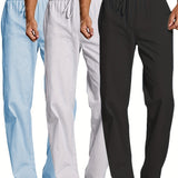 kkboxly  Men's Plain Drawstring Cotton Pants, Casual Loose Waistband Long Pants For Yoga Beach Pants, Mens Clothing
