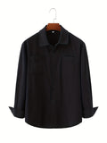 kkboxly  Mens Casual Basic Turndown Collar Soft Cotton Shirt With Chest Pocket, Male Clothes For Spring And Fall