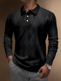 kkboxly  Plus Size Men's Argyle Graphic Print Golf Shirt Casual Stylish Long Sleeve Shirt For Spring Fall, Men's Clothing