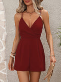 kkboxly  Solid V Neck Sleeveless Cami Jumpsuit, Casual High Waist Short Jumpsuit, Women's Clothing