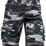 kkboxly Men's Street Style Outfit: Camo Pattern Cargo Shorts With Pockets - Look Stylish & Trendy!