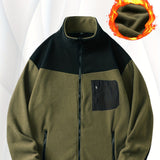 kkboxly  Men's Polar Fleece Jacket, Casual Stand Collar Zipper Pockets Coat For Fall Winter