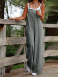 kkboxly  Solid Spaghetti Jumpsuit, Casual Sleeveless Wide Leg Long Length Jumpsuit With Pockets, Women's Clothing