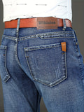kkboxly  Men's Classic Vintage Solid Jeans, Slightly Stretch Comfy Casual Pants For Men's Outdoor Wearing