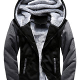 kkboxly  Warm Fleece Hooded Jacket, Men's Causal Zip Up Jacket Coat For Fall Winter Fitness Outdoor Activities