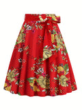kkboxly  Polka Dot Print Pleated Skirts, Vintage Bow Flare Skirts For Spring & Summer, Women's Clothing