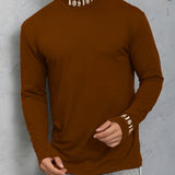 kkboxly Men's Turtleneck Long Sleeve T-Shirt, Casual Stretch Sports Tops For Spring Fall
