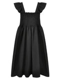 kkboxly  Solid Square Neck Dress, Elegant Ruffle Sleeve Shirred Dress For Spring & Summer, Women's Clothing