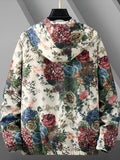 kkboxly  Men's Floral Print Hooded Jacket, Casual Trendy Zip Uo Hoodie For Spring Fall