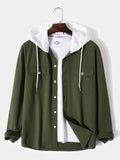 kkboxly  Fashionable And Versatile Men's Contrast Colors Casual Cotton Hoodies Button Drawstring Shirt Jacket, Suitable For Outdoor