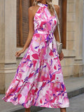 kkboxly  Tiered Maxi Halter Dress, Random Print Casual Dress For Spring & Summer, Women's Clothing