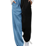 kkboxly  Color Block Slant Pocket Jogger, Casual Elastic Waist Pants For Fall & Winter, Women's Clothing