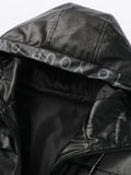kkboxly  Men's Stylish Faux Leather Jacket With Pockets, Casual Breathable Zip Up Long Sleeve Hooded Jacket For Spring Fall Outdoor
