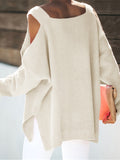 kkboxly  Cold Shoulder Oversized Sweater, Casual Long Sleeve Sweater For Fall & Winter, Women's Clothing