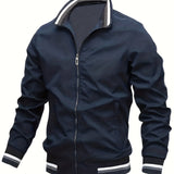 kkboxly  Plus Size Men's Lightweight Soft-Shell Zipper Long Sleeve Sportswear Coat Stand Collar Windbreaker Flight Bomber Jacket