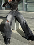 kkboxly  Men's Casual Ripped Jeans, Chic Street Style Loose Fit Denim Pants