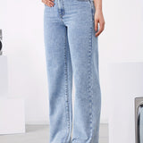 kkboxly  Slash Pocket Loose Wide Leg Jeans, Non-stretch Breathable Casual Denim Pants, Women's Denim Jeans & Clothing