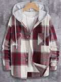 Plaid Shirt Coat For Men Long Sleeve Casual Regular Fit Button Up Hooded Shirts Jacket