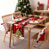 Christmas Tablecloth Decoration - 1PC Polyester Table Runner with Santa & Xmas Tree Design for Holiday Dinner, Machine Made Festive Table Decor, 70.8" x 13.8" - Red Checkered Seasonal Event Table Cover