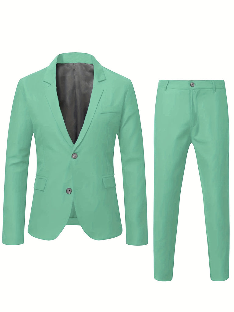 kkboxly  Formal 2 Pieces Set, Men's Two Button Jacket & Slanted Lapel Vest & Pants Suit Set For Business Dinner Wedding Party