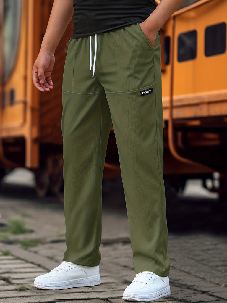kkboxly  Men's Straight Leg Casual Work Pants, Classic Design Waist Drawstring Joggers For Spring Summer Fitness