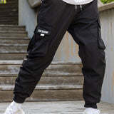 kkboxly  Men's Drawstring Cargo Pants With Flap Pockets, Loose Casual Comfy Jogger Pants